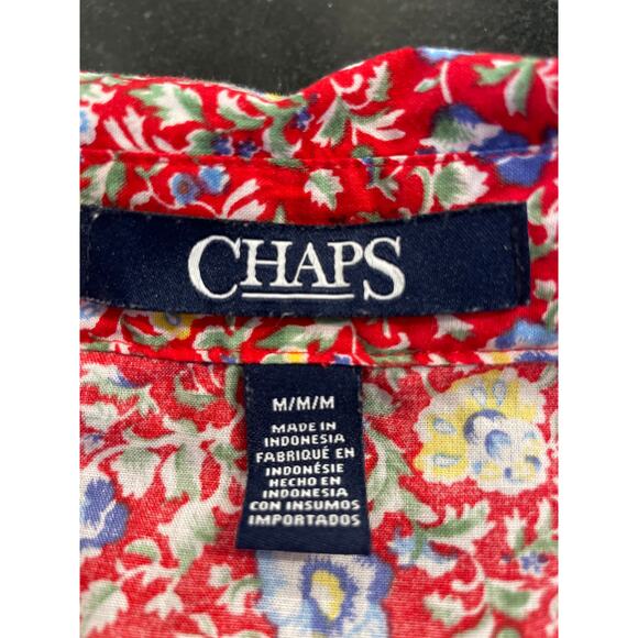 CHAPS red floral sleeveless camp shirt MED 100% Cotton - Picture 3 of 7
